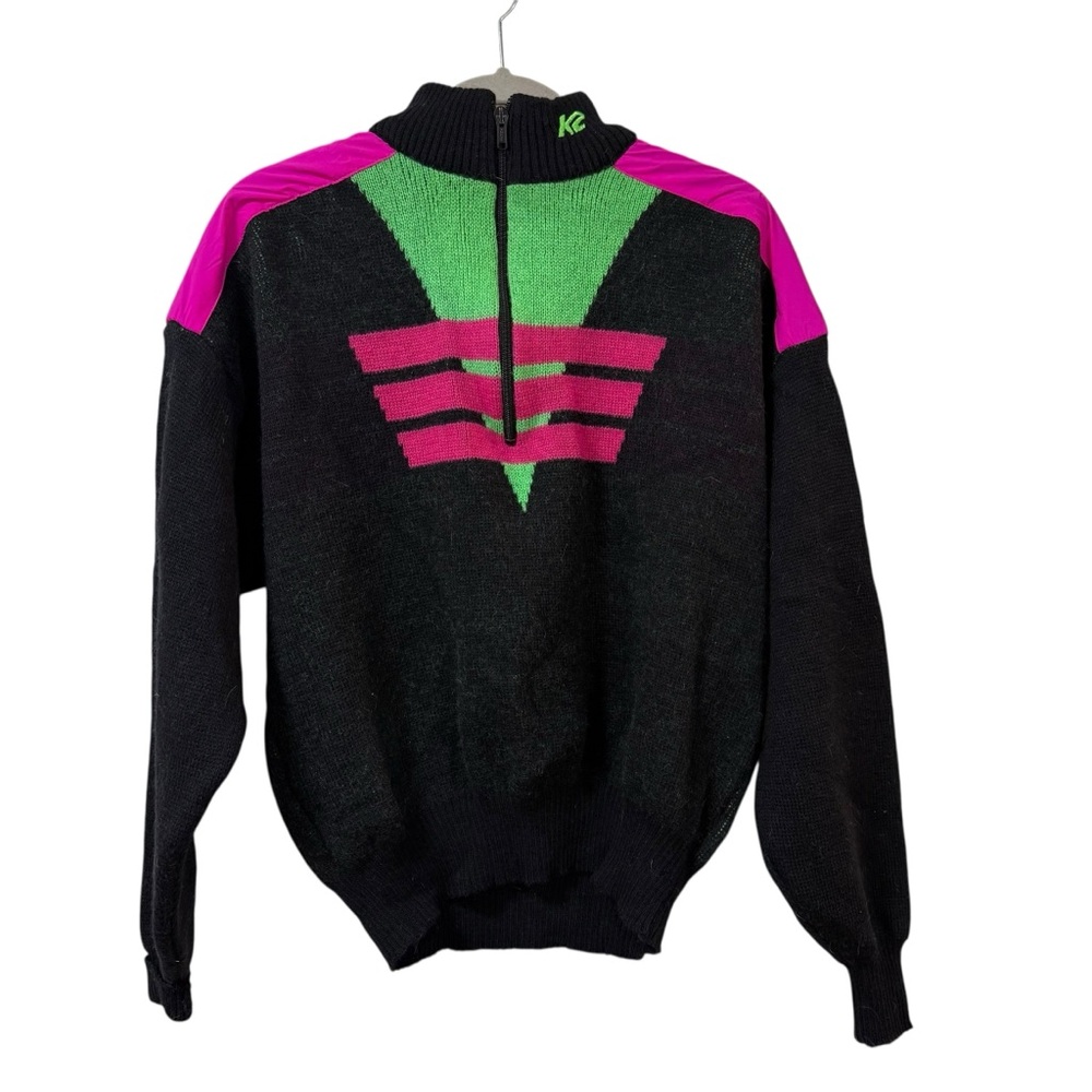 K2 vintage wool ski sweater neon pink green black size LARGE retro